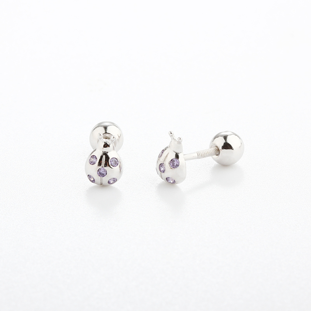 925 Sterling Silver CZ Beetle Earring Piercing