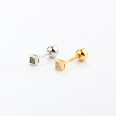 925 Sterling Silver CZ Square Earring Piercing