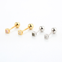 925 Sterling Silver CZ Square Earring Piercing