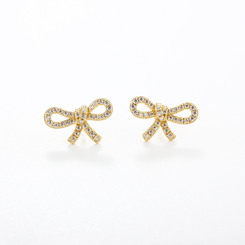925 Sterling Silver CZ Bow Knot Earrings Studs
