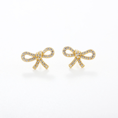 925 Sterling Silver CZ Bow Knot Earrings Studs