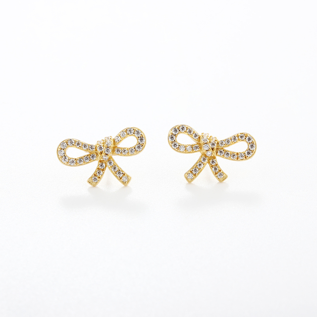 925 Sterling Silver CZ Bow Knot Earrings Studs