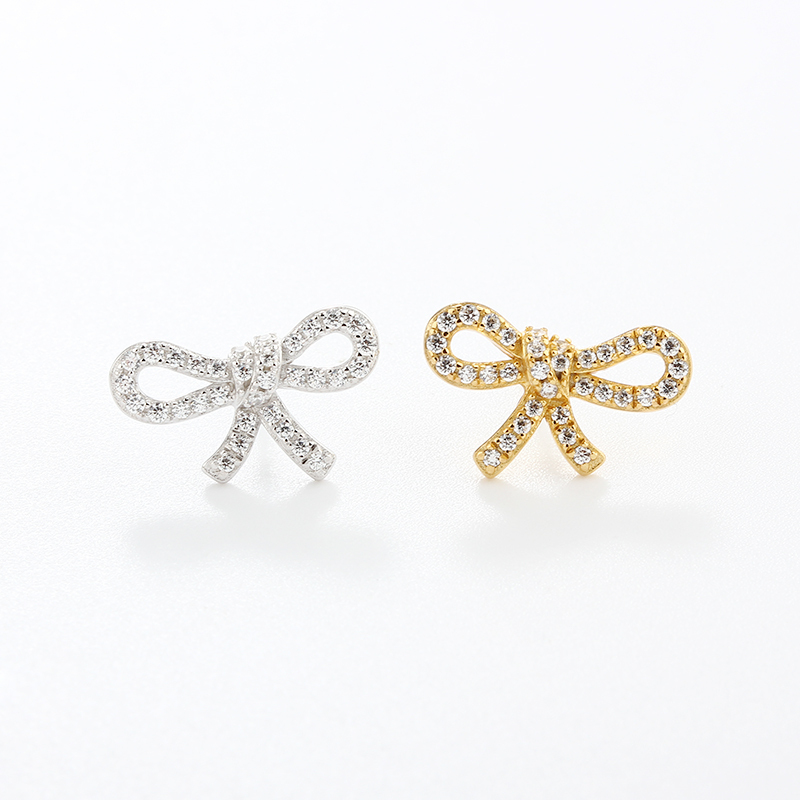 925 Sterling Silver CZ Bow Knot Earrings Studs