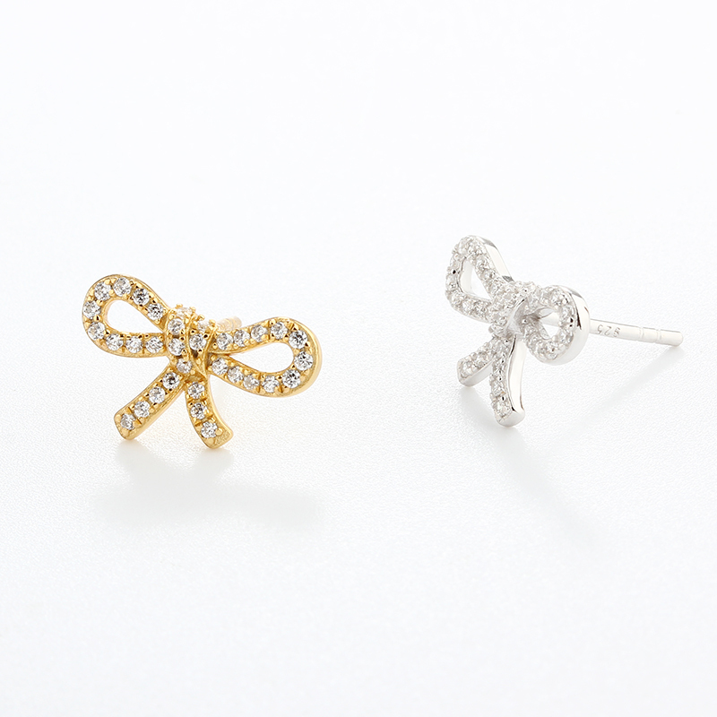 925 Sterling Silver CZ Bow Knot Earrings Studs