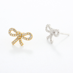 925 Sterling Silver CZ Bow Knot Earrings Studs