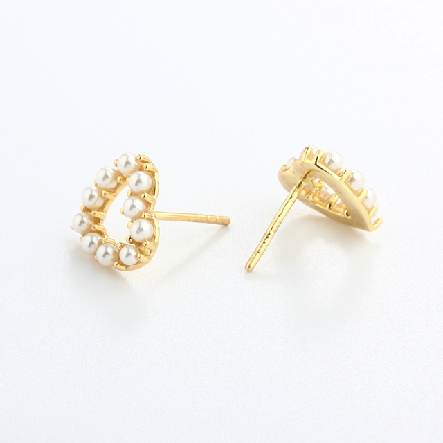 925 Sterling Silver 12mm Heart Pearl Earrings Studs