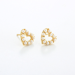925 Sterling Silver 12mm Heart Pearl Earrings Studs
