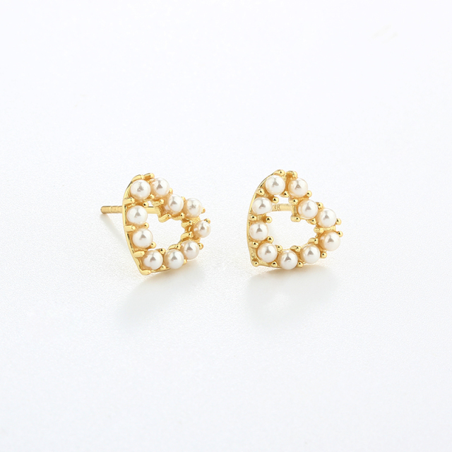 925 Sterling Silver 12mm Heart Pearl Earrings Studs