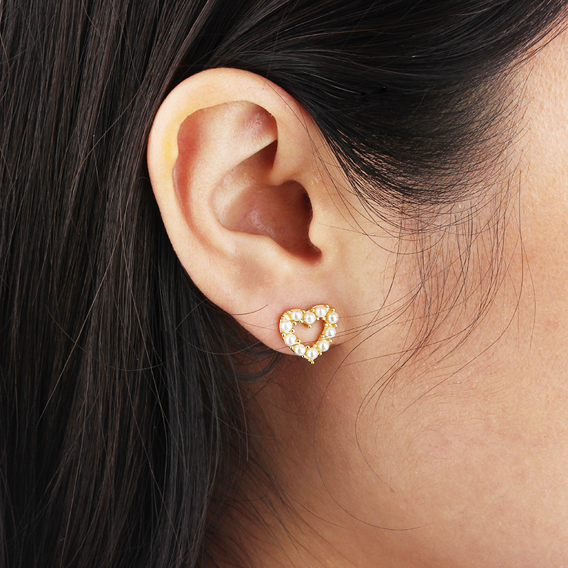 925 Sterling Silver 12mm Heart Pearl Earrings Studs