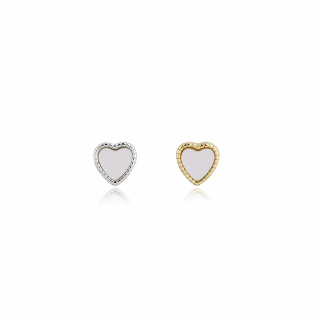 925 Sterling Silver 4*4mm White Mother Pearl Heart Earrings Studs