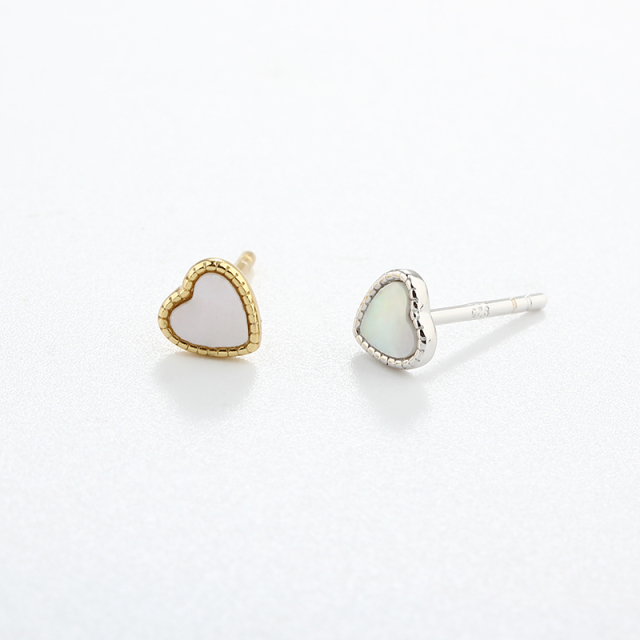 925 Sterling Silver 4*4mm White Mother Pearl Heart Earrings Studs