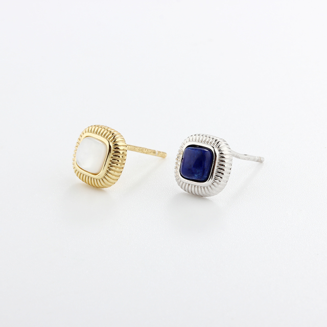 925 Sterling Silver Square 5*5mm Gemstone Earrings Studs