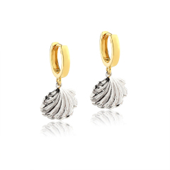 925 Sterling Silver Ocean Shell Two Tone Colour Huggies Earrings Hoop