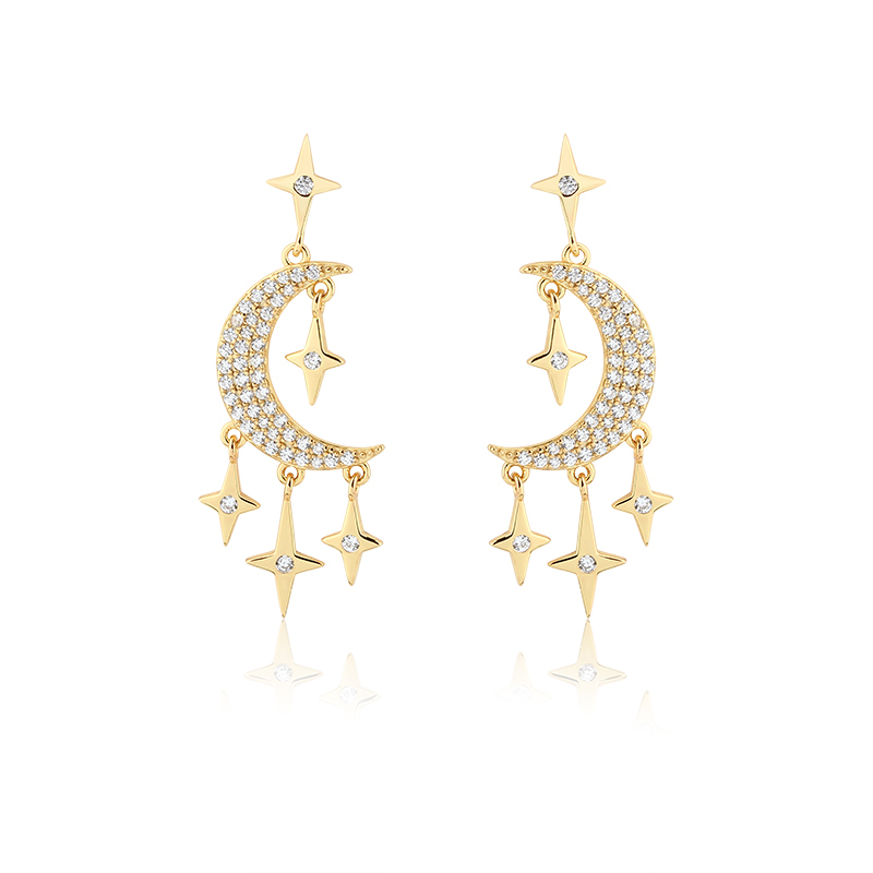 925 Sterling Silver Star & Moon Earrings Studs