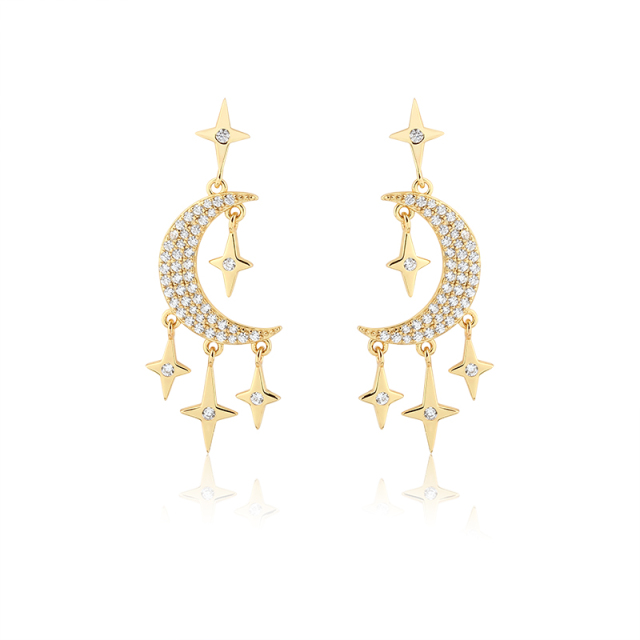 925 Sterling Silver Star & Moon Earrings Studs