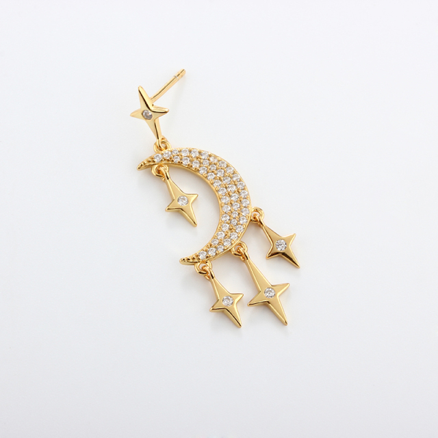 925 Sterling Silver Star & Moon Earrings Studs