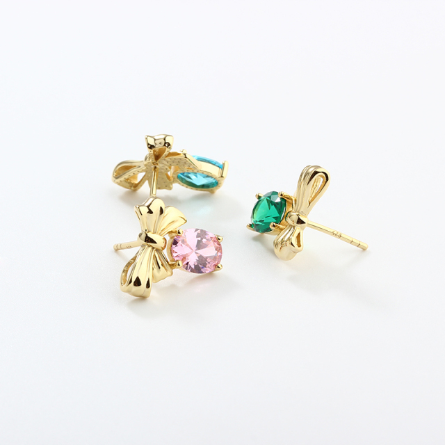 925 Sterling Silver 6*8mm CZ Bee Earrings Studs