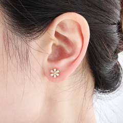 925 Sterling Silver Drop CZ Flower Earrings Studs