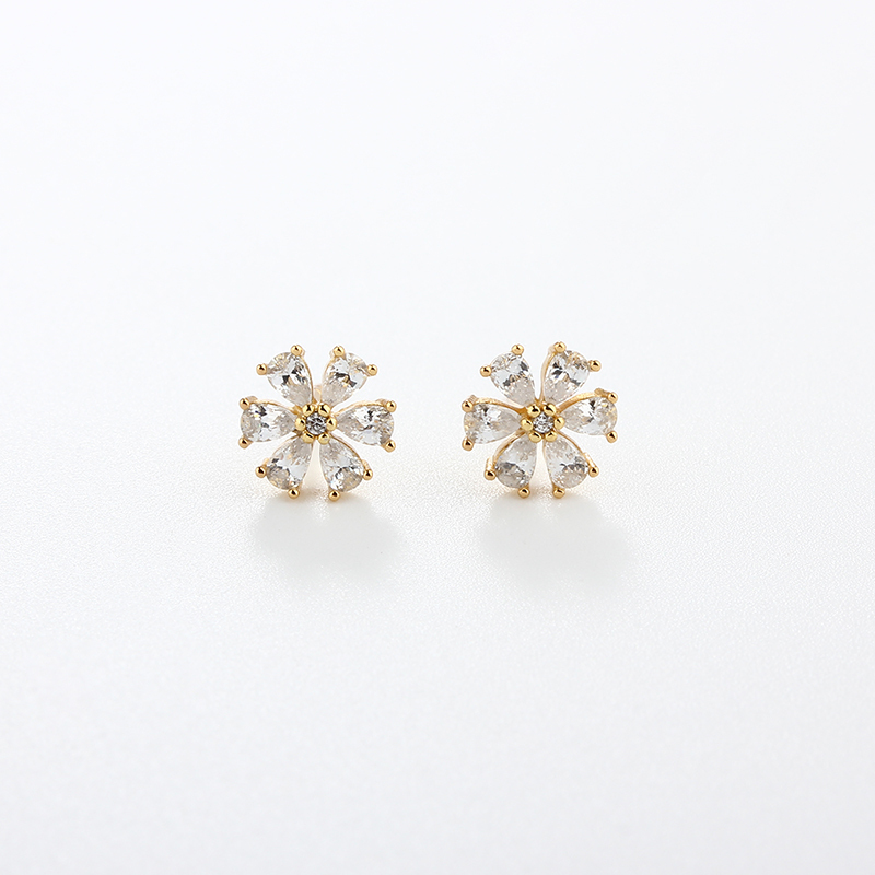 925 Sterling Silver Drop CZ Flower Earrings Studs