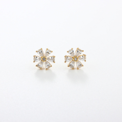 925 Sterling Silver Drop CZ Flower Earrings Studs