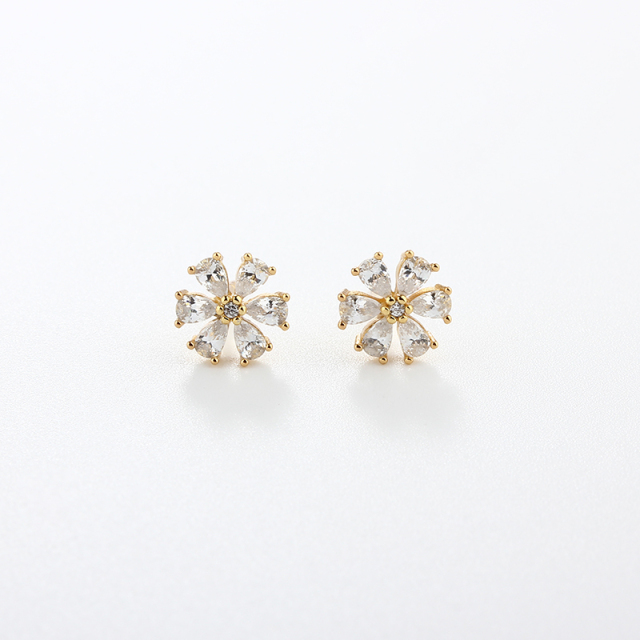 925 Sterling Silver Drop CZ Flower Earrings Studs