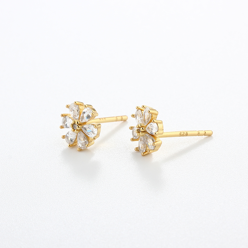925 Sterling Silver Drop CZ Flower Earrings Studs