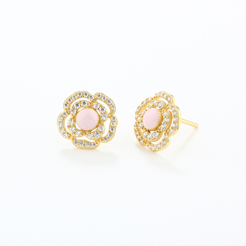 925 Sterling Silver Rose Flower Earrings Studs