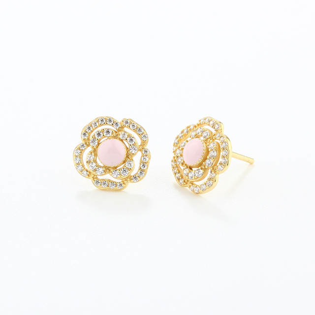925 Sterling Silver Rose Flower Earrings Studs