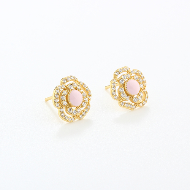 925 Sterling Silver Rose Flower Earrings Studs