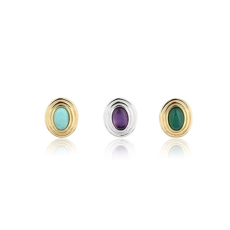 925 Sterling Silver Oval Gemstone Earrings Studs