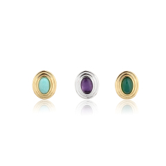 925 Sterling Silver Oval Gemstone Earrings Studs