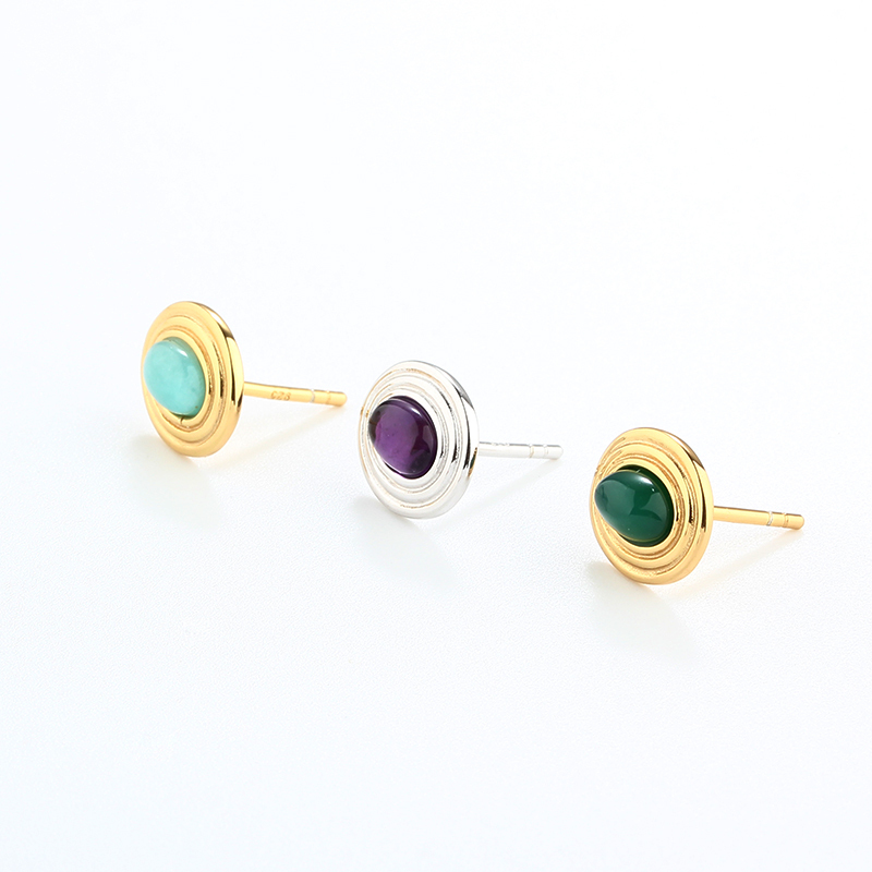 925 Sterling Silver Oval Gemstone Earrings Studs