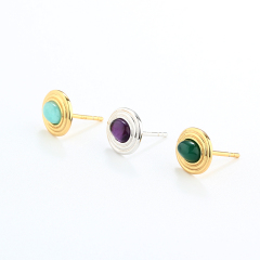925 Sterling Silver Oval Gemstone Earrings Studs