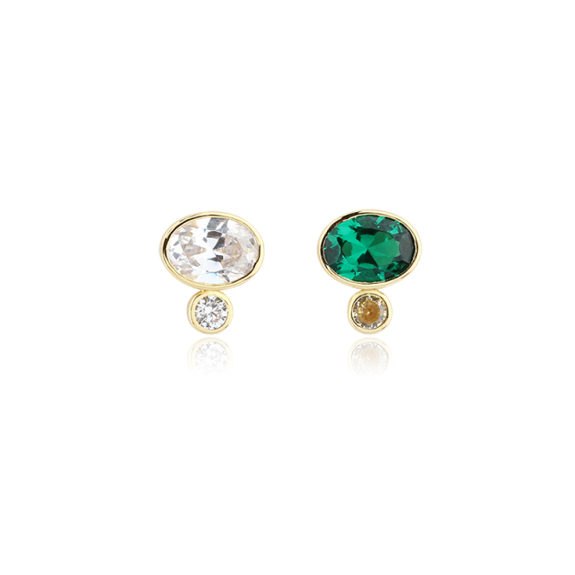 925 Sterling Silver Oval and Round CZ Earring Studs