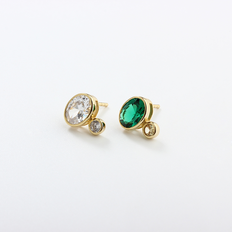 925 Sterling Silver Oval and Round CZ Earring Studs