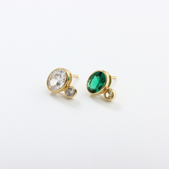 925 Sterling Silver Oval and Round CZ Earring Studs