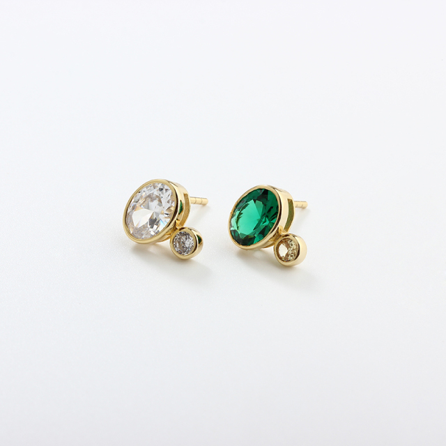 925 Sterling Silver Oval and Round CZ Earring Studs