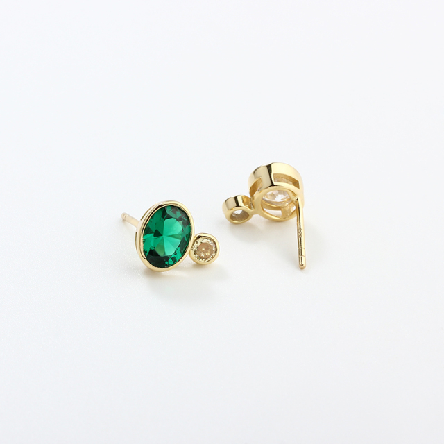 925 Sterling Silver Oval and Round CZ Earring Studs