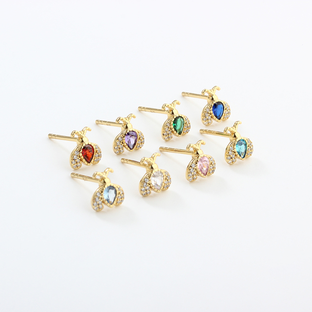925 Sterling Silver CZ Bee Earrings Studs