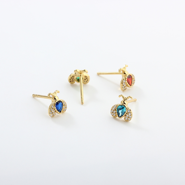 925 Sterling Silver CZ Bee Earrings Studs