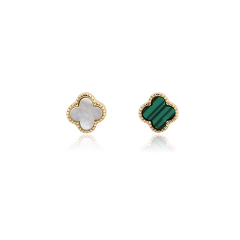 925 Sterling Silver Clover Gemstone Earrings Studs