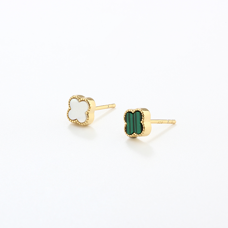 925 Sterling Silver Clover Gemstone Earrings Studs
