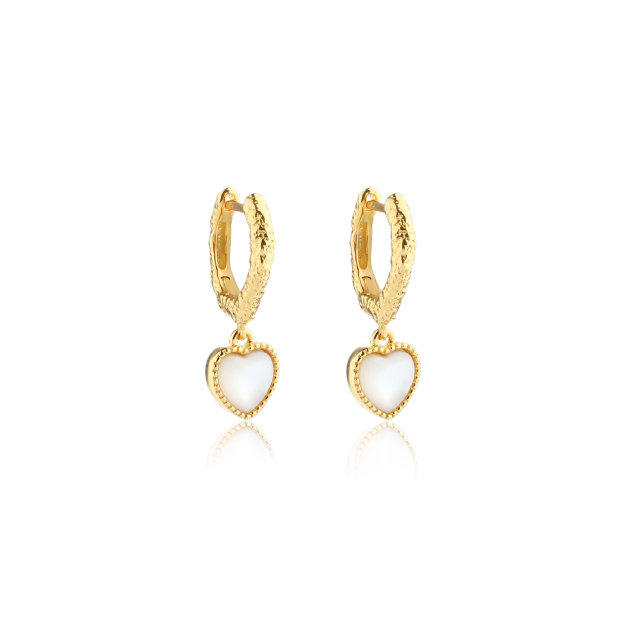 925 Sterling Silver Heart White Mother Pearl Hoop Earrings