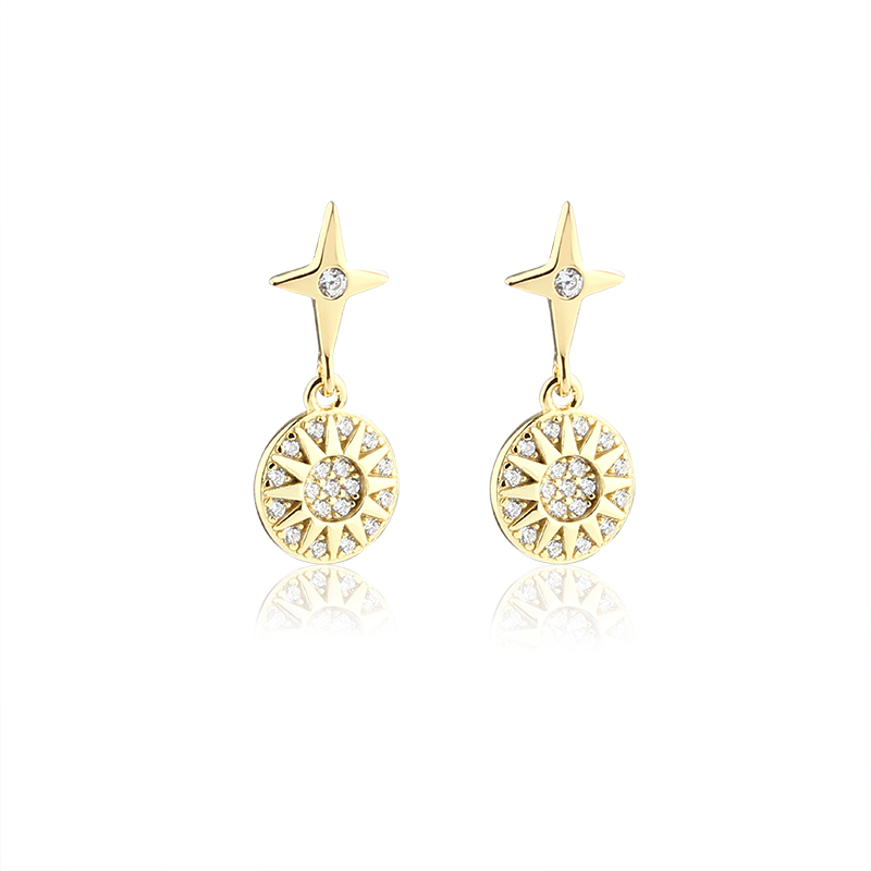 925 Sterling Silver Star and Sun Hoop Earrings