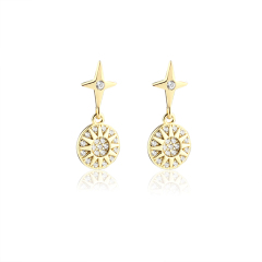925 Sterling Silver Star and Sun Hoop Earrings