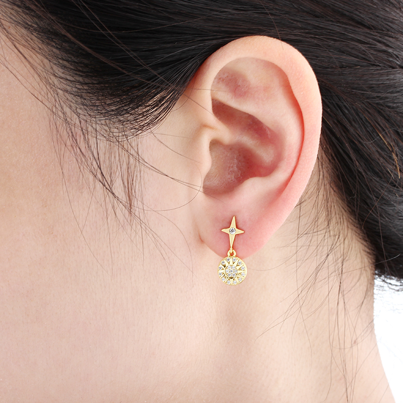 925 Sterling Silver Star and Sun Hoop Earrings