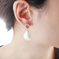 925 Sterling Silver Baroque Pearl Earrings Studs