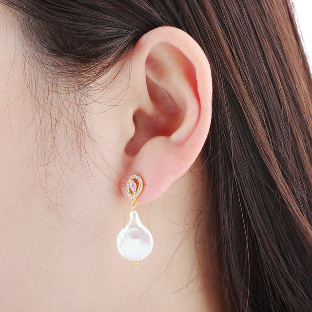 925 Sterling Silver Baroque Pearl Earrings Studs