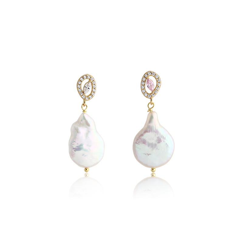 925 Sterling Silver Baroque Pearl Earrings Studs