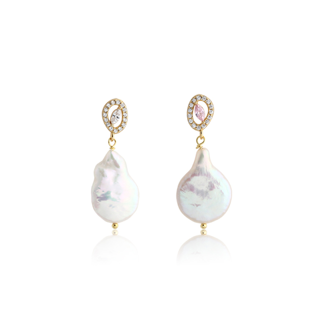 925 Sterling Silver Baroque Pearl Earrings Studs